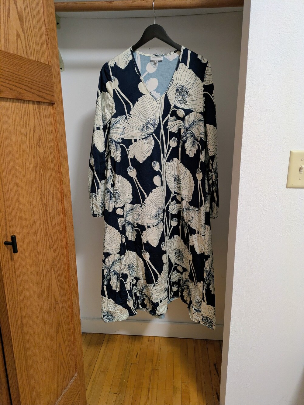 Eleanor Leftwich Navy floral 100% French cotton Eleanor shirt dress caftan size